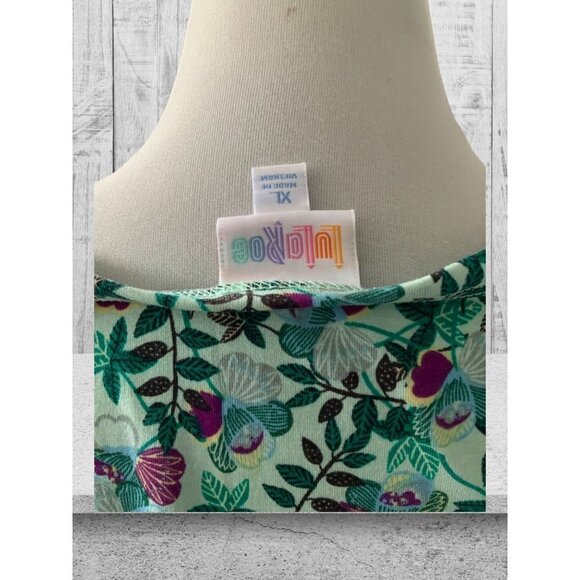 Lularoe GIGI fitted short sleeve spandex pullover green floral top ladies XL - Picture 3 of 10